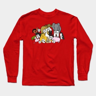 Cute Animals Say Happy Birthday with Cards of Greetings Long Sleeve T-Shirt